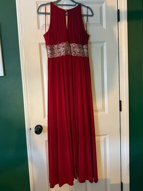 R&M Richards Red Maxi Gown with Beaded Waistband